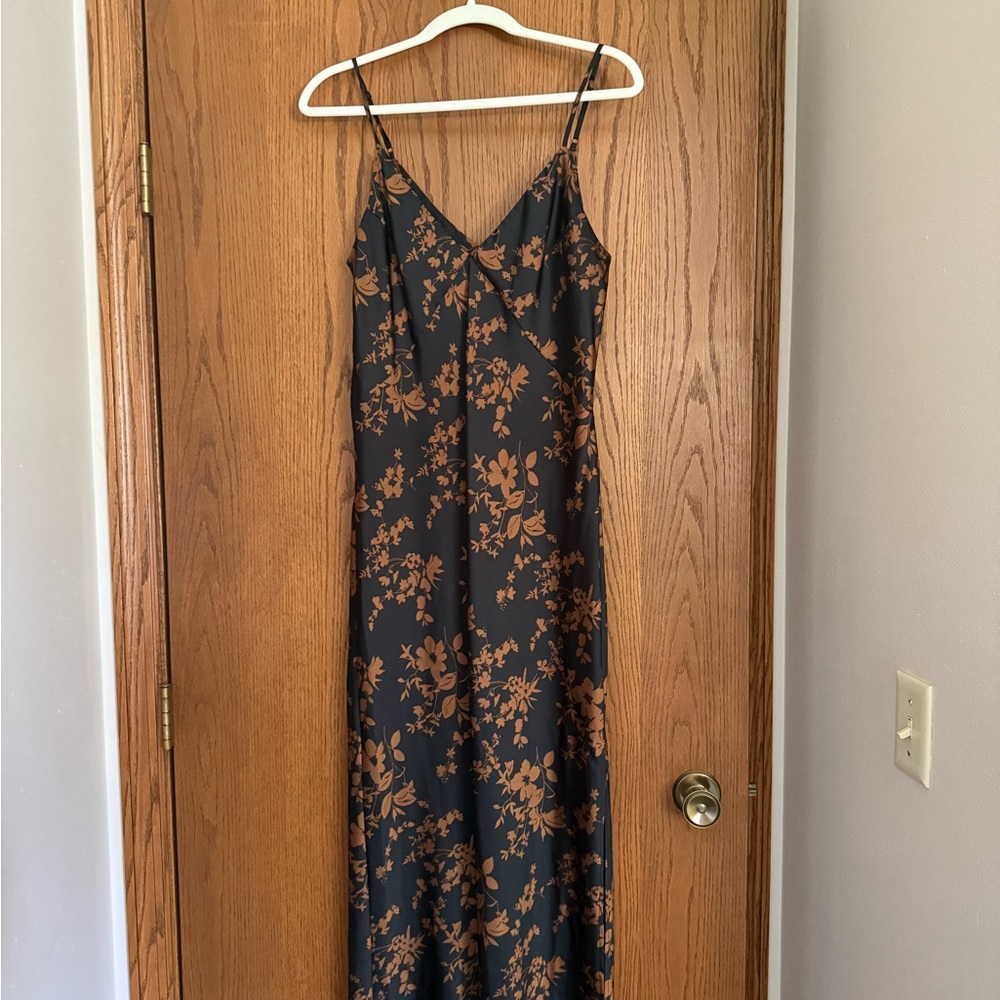 a new day Black Maxi Slip Dress with Brown Floral Print
